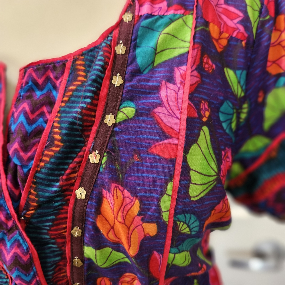 Biba Pink Green Orange Floral Cotten Lightweight Dress - Picture 5 of 16